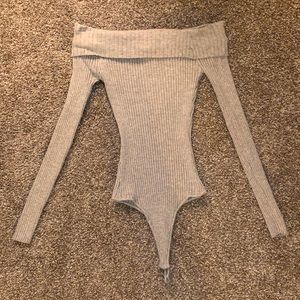 Naked Wardrobe Gray Ribbed Off-the-shoulder Onesie Size Large